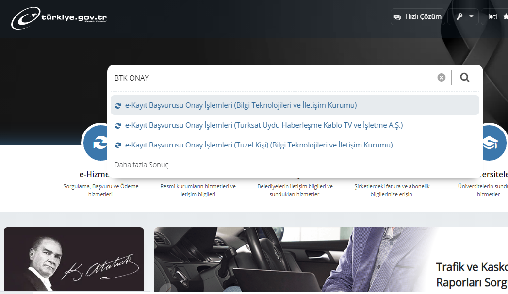 Hizmet seçimi: KAYIT ONAY araması