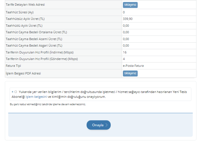 Başvuru onaylama ekranı